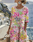 Cecilia | Abito Midi Fluido a Fiori con Tasche