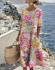 Cecilia | Abito Midi Fluido a Fiori con Tasche