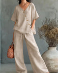Greta | Completo Scollo a V con Bottoni