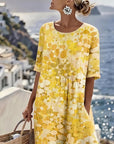 Cecilia | Abito Midi Fluido a Fiori con Tasche