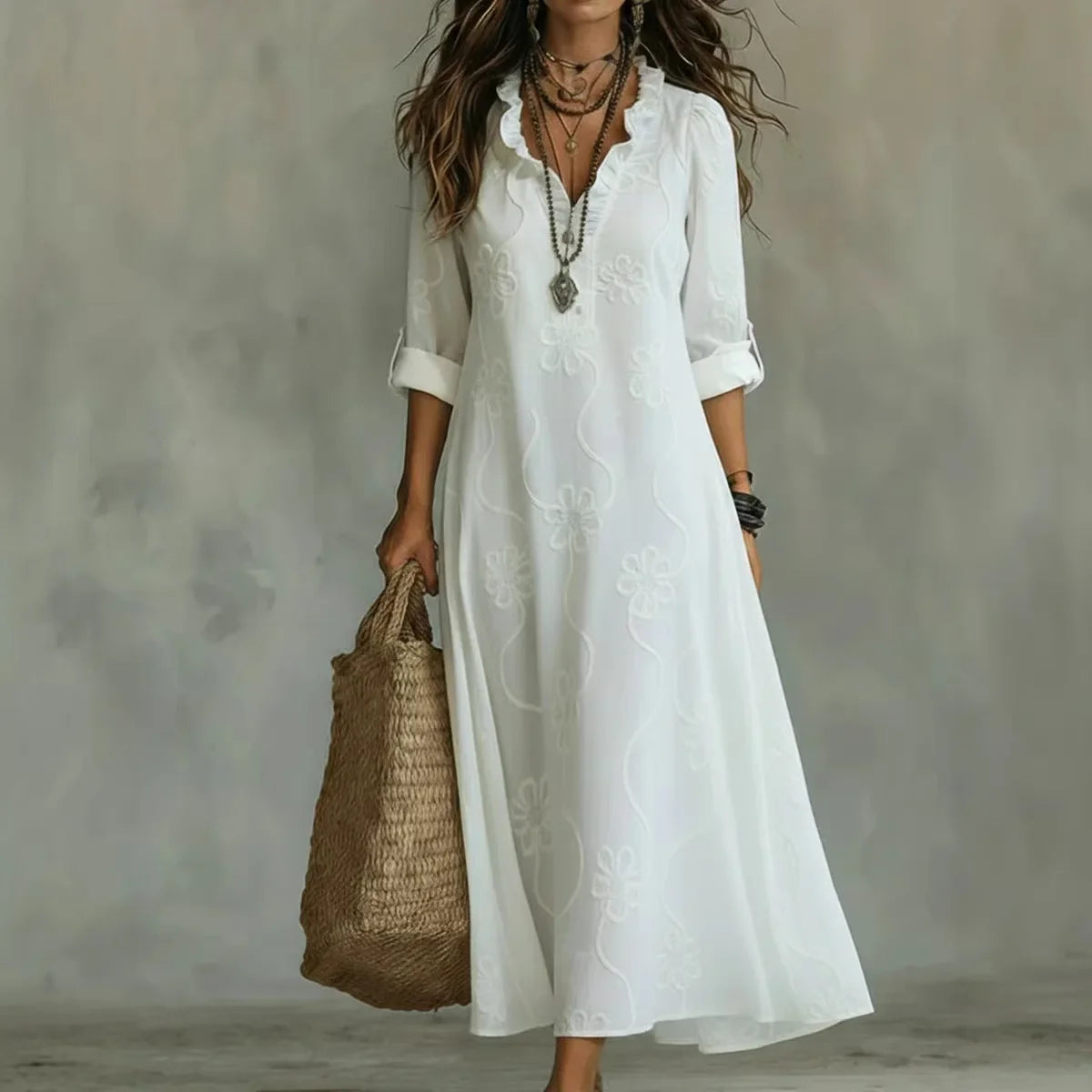 Bianca | Abito Maxi Ricamato Bohemien