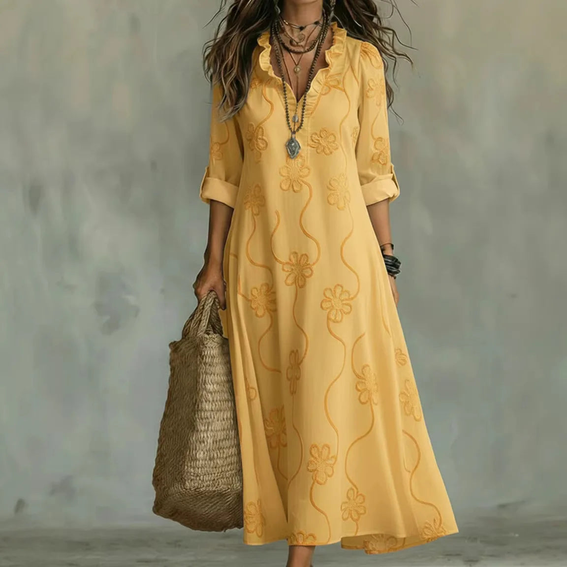 Bianca | Abito Maxi Ricamato Bohemien