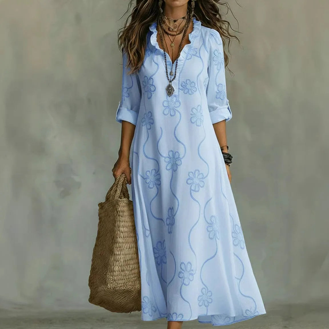 Bianca | Abito Maxi Ricamato Bohemien