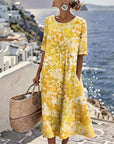 Cecilia | Abito Midi Fluido a Fiori con Tasche