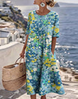 Cecilia | Abito Midi Fluido a Fiori con Tasche