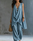 Ginevra | Completo Drappeggiato con Pantalone Ampio